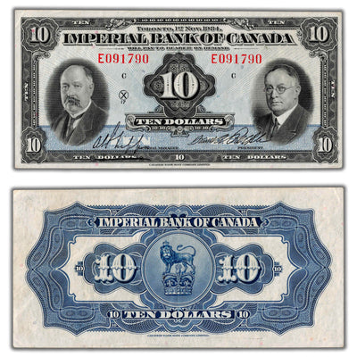 SOLD $10 1934 Imperial Bank of Canada Chartered Note #375-22-06 - EF