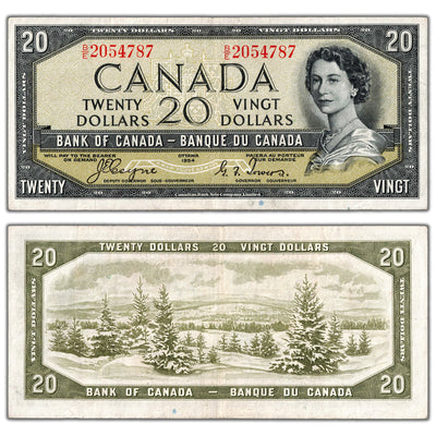 $20 1954 Bank of Canada Note Devil Face B/E Prefix BC-33a - VF/EF