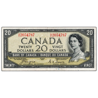 $20 1954 Bank of Canada Note Devil Face B/E Prefix BC-33a - VF/EF