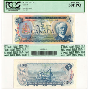 SOLD $5 1972 Bank of Canada Note Bouey-Rasminsky CC Prefix BC-48a - PCGS AU-50 PPQ