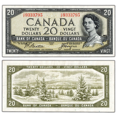 $20 1954 Bank of Canada Note Devil Face C/E Prefix BC-33b - Abt. EF