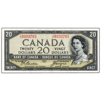 $20 1954 Bank of Canada Note Devil Face C/E Prefix BC-33b - Abt. EF