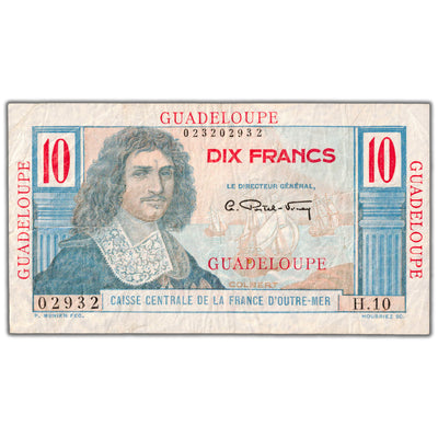 Guadeloupe ND (1947-49) 10 Ten Francs Note P #32 - F/VF