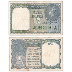 India 1940 1 One Rupee Note P #25d - Light Staining