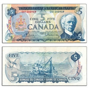SOLD $5 1972 Bank of Canada Note Bouey-Rasminsky CA Prefix BC-48a - Writing