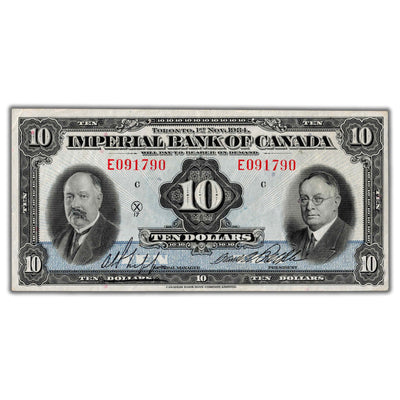 SOLD $10 1934 Imperial Bank of Canada Chartered Note #375-22-06 - EF