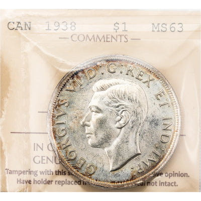 SOLD Canada 1938 $1 Silver Dollar Coin - ICCS MS-63