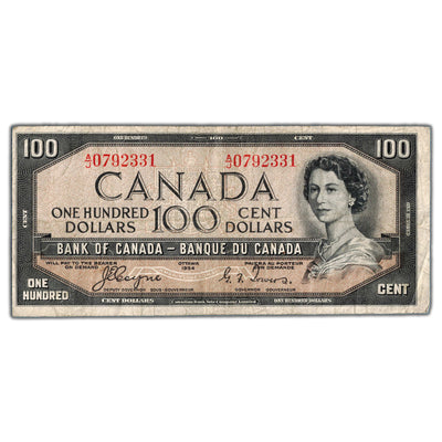 SOLD $100 1954 Bank of Canada Note Devil Face Coyne-Towers BC-35a - Circulated