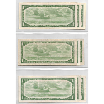 Lot of 9 $1 1954 Bank of Canada Replacement *B/M Prefix - All Circulated Grades