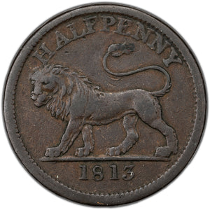 SOLD Great Britain 1813 British Copper Company 1/2d Half Penny Token - Die Axis ↑→