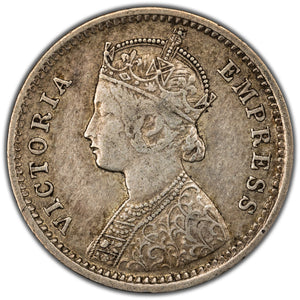 India 1877 Bombay 1/4 Quarter Rupee Silver Coin Type B