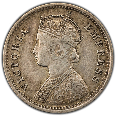 India 1877 Bombay 1/4 Quarter Rupee Silver Coin Type B