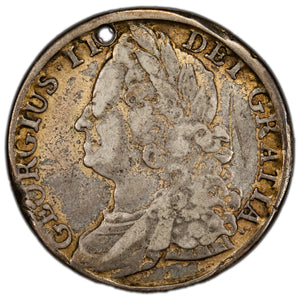 SOLD Great Britain 1743 Shilling Silver Coin - Holed