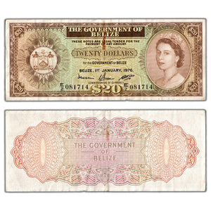 SOLD Belize 1976 $20 Twenty Dollars Note P #37c - VF