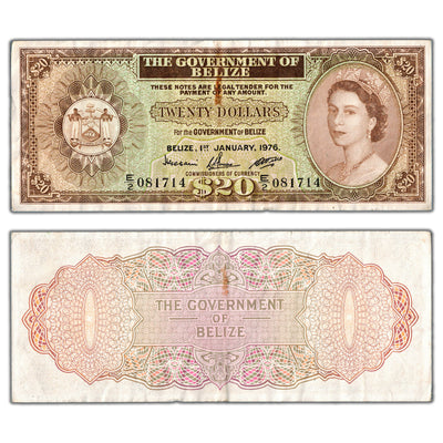 SOLD Belize 1976 $20 Twenty Dollars Note P #37c - VF