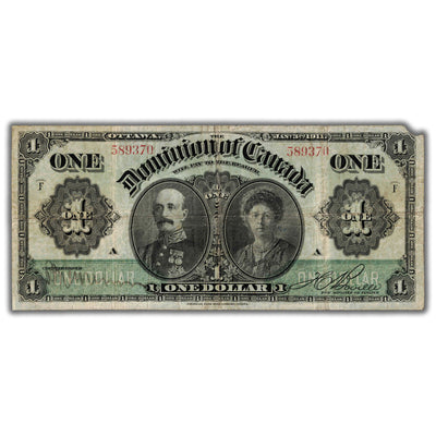 SOLD $1 1911 Dominion of Canada Note Green Line Series F DC-18b - Missing Corner Tip