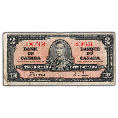 $2 1937 Bank of Canada Note Coyne-Towers K/R Prefix BC-22c