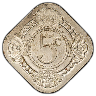 Curacao 1943 5 Cents Coin KM #40