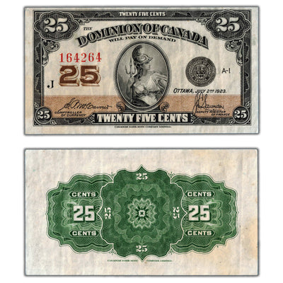 25 Cents 1923 Dominion of Canada Note Shinplaster DC-24c - VF+ (minor staining)