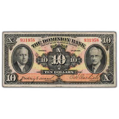SOLD $10 1935 Dominion Bank Canada Chartered Note CH #220-26-04