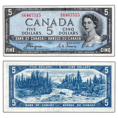 SOLD $5 1954 Bank of Canada Note Devil Face C/C Prefix BC-31a - VF/EF