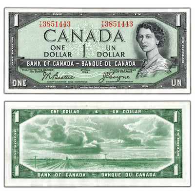 SOLD $1 1954 Bank of Canada Note Devil Face T/A Prefix BC-29b - AU