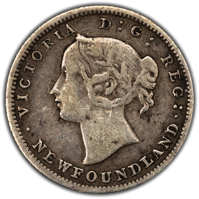 Newfoundland 1865 5 Cents Silver Coin - Fine