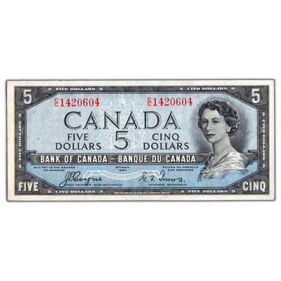 SOLD $5 1954 Bank of Canada Note Devil Face C/C Prefix BC-31a - EF/AU