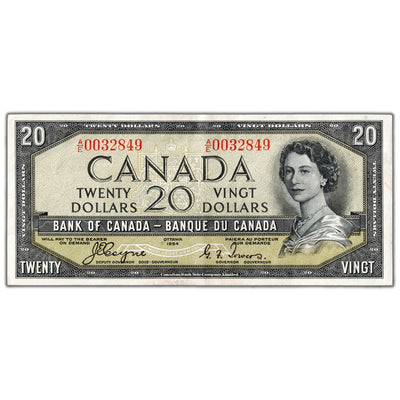 SOLD $20 1954 Bank of Canada Note Devil Face A/E Prefix BC-33a - EF/AU