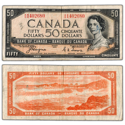 $50 1954 Bank of Canada Note Devil Face A/H Prefix BC-34a - Writing