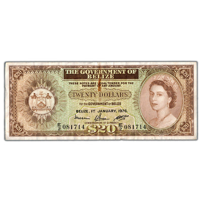 SOLD Belize 1976 $20 Twenty Dollars Note P #37c - VF