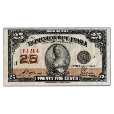 25 Cents 1923 Dominion of Canada Note Shinplaster DC-24c - VF+ (minor staining)