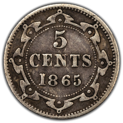 Newfoundland 1865 5 Cents Silver Coin - Fine