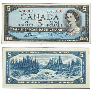 SOLD $5 1954 Bank of Canada Note Bouey-Rasminsky T/X Prefix BC-39c - EF/AU