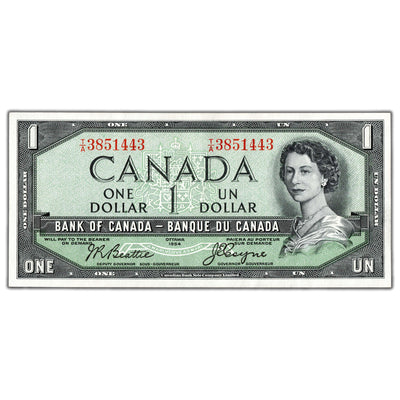 SOLD $1 1954 Bank of Canada Note Devil Face T/A Prefix BC-29b - AU