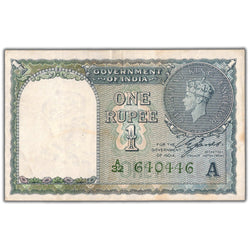 India 1940 1 One Rupee Note P #25d - Light Staining