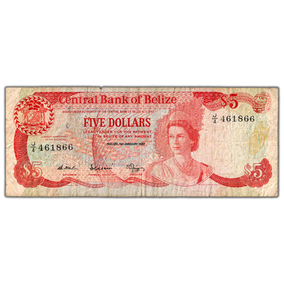 Belize 1987 $5 Five Dollars Note P #47a - Circulated