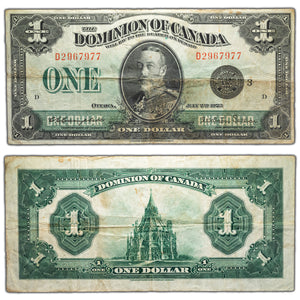 SOLD $1 1923 Dominion of Canada Note Black Seal Series D DC-25n - Fine (staining)