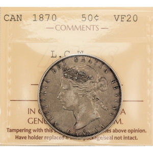 SOLD Canada 1870 L.C.W 50 Cents Half Dollar Silver Coin - ICCS VF-20