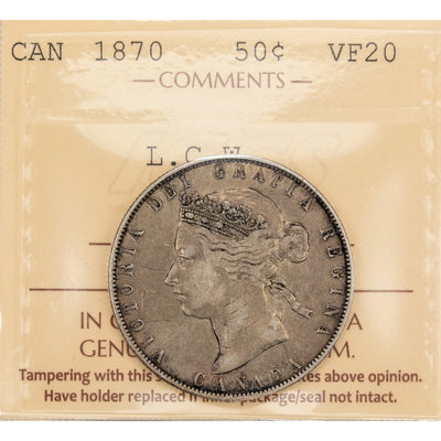 SOLD Canada 1870 L.C.W 50 Cents Half Dollar Silver Coin - ICCS VF-20