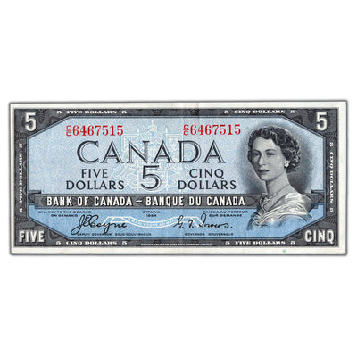 SOLD $5 1954 Bank of Canada Note Devil Face C/C Prefix BC-31a - VF/EF