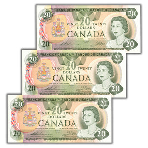 SOLD $20 1979 Bank of Canada Notes Thiessen-Crow BC-54c - 3 Consecutive AU/UNC