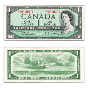 SOLD $1 1954 Bank of Canada Note *O/Y Replacement Prefix BC-27bA - AU