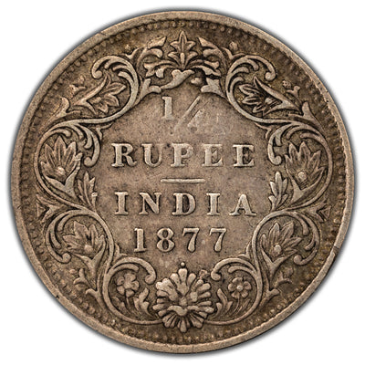 India 1877 Bombay 1/4 Quarter Rupee Silver Coin Type B