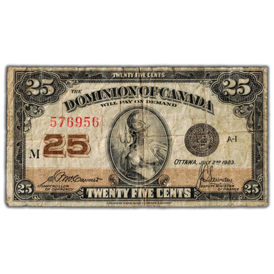 25 Cents 1923 Dominion of Canada Shinplaster Note DC-24c - Staple Hole