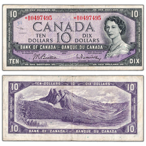 SOLD $10 1954 Bank of Canada Note *B/D Replacement BC-40bA - Writing
