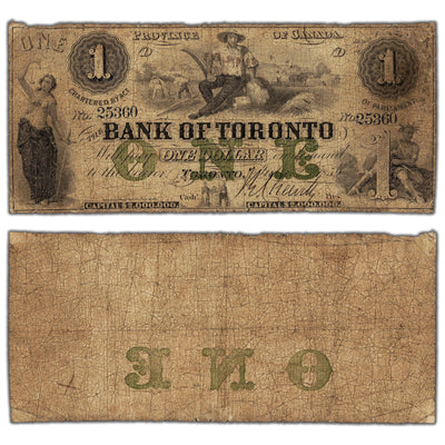 SOLD $1 1859 Bank of Toronto Canada Chartered Note #715-14-02 - VG