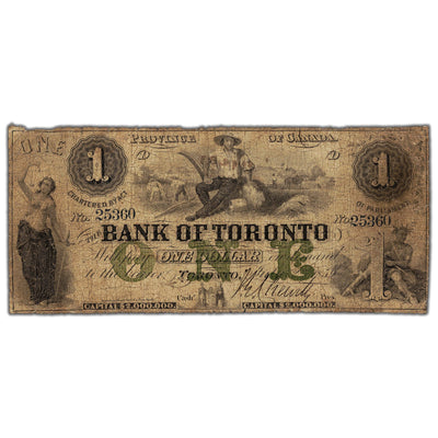 SOLD $1 1859 Bank of Toronto Canada Chartered Note #715-14-02 - VG
