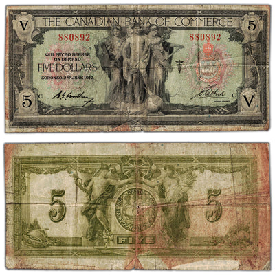 $5 1917 Canadian Bank of Commerce Chartered Note #715-16-04-02 - Stained
