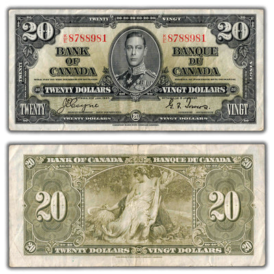 $20 1937 Bank of Canada Note Coyne-Towers K/E Prefix BC-25c - F/VF (small tear)